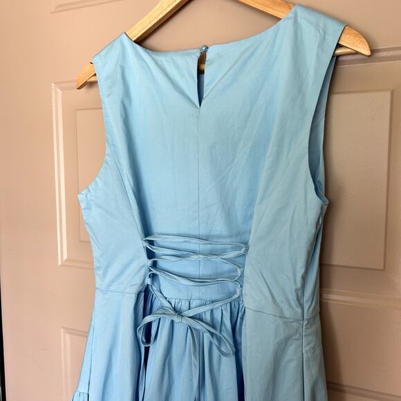 Linen Vibes Cinderella Blue Cotton Ruffle French Vintage Cotton Dress Size M - Picture 7 of 15